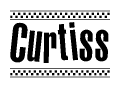 The image contains the text Curtiss in a bold, stylized font, with a checkered flag pattern bordering the top and bottom of the text.