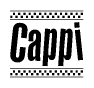 The clipart image displays the text Cappi in a bold, stylized font. It is enclosed in a rectangular border with a checkerboard pattern running below and above the text, similar to a finish line in racing. 
