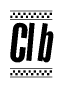 The image is a black and white clipart of the text Clb in a bold, italicized font. The text is bordered by a dotted line on the top and bottom, and there are checkered flags positioned at both ends of the text, usually associated with racing or finishing lines.