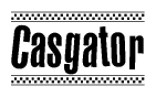 The clipart image displays the text Casgator in a bold, stylized font. It is enclosed in a rectangular border with a checkerboard pattern running below and above the text, similar to a finish line in racing. 