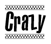 The clipart image displays the text Crazy in a bold, stylized font. It is enclosed in a rectangular border with a checkerboard pattern running below and above the text, similar to a finish line in racing. 