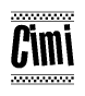 The clipart image displays the text Cimi in a bold, stylized font. It is enclosed in a rectangular border with a checkerboard pattern running below and above the text, similar to a finish line in racing. 