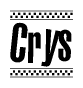 The clipart image displays the text Crys in a bold, stylized font. It is enclosed in a rectangular border with a checkerboard pattern running below and above the text, similar to a finish line in racing. 