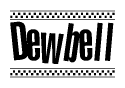 The clipart image displays the text Dewbell in a bold, stylized font. It is enclosed in a rectangular border with a checkerboard pattern running below and above the text, similar to a finish line in racing. 