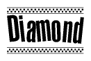 The image contains the text Diamond in a bold, stylized font, with a checkered flag pattern bordering the top and bottom of the text.