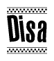 The clipart image displays the text Disa in a bold, stylized font. It is enclosed in a rectangular border with a checkerboard pattern running below and above the text, similar to a finish line in racing. 