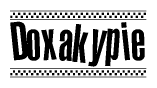 The clipart image displays the text Doxakypie in a bold, stylized font. It is enclosed in a rectangular border with a checkerboard pattern running below and above the text, similar to a finish line in racing. 