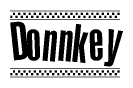 The image contains the text Donnkey in a bold, stylized font, with a checkered flag pattern bordering the top and bottom of the text.