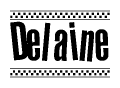The clipart image displays the text Delaine in a bold, stylized font. It is enclosed in a rectangular border with a checkerboard pattern running below and above the text, similar to a finish line in racing. 