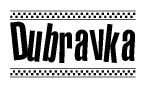 The image contains the text Dubravka in a bold, stylized font, with a checkered flag pattern bordering the top and bottom of the text.