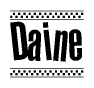 The image contains the text Daine in a bold, stylized font, with a checkered flag pattern bordering the top and bottom of the text.