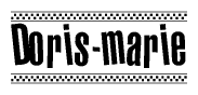 The clipart image displays the text Doris-marie in a bold, stylized font. It is enclosed in a rectangular border with a checkerboard pattern running below and above the text, similar to a finish line in racing. 