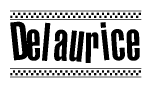 The image contains the text Delaurice in a bold, stylized font, with a checkered flag pattern bordering the top and bottom of the text.