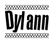 The image contains the text Dylann in a bold, stylized font, with a checkered flag pattern bordering the top and bottom of the text.