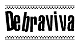 The clipart image displays the text Debraviva in a bold, stylized font. It is enclosed in a rectangular border with a checkerboard pattern running below and above the text, similar to a finish line in racing. 
