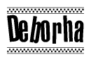The image contains the text Deborha in a bold, stylized font, with a checkered flag pattern bordering the top and bottom of the text.