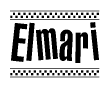 The clipart image displays the text Elmari in a bold, stylized font. It is enclosed in a rectangular border with a checkerboard pattern running below and above the text, similar to a finish line in racing. 
