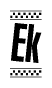 The clipart image displays the text Ek in a bold, stylized font. It is enclosed in a rectangular border with a checkerboard pattern running below and above the text, similar to a finish line in racing. 