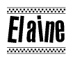 The clipart image displays the text Elaine in a bold, stylized font. It is enclosed in a rectangular border with a checkerboard pattern running below and above the text, similar to a finish line in racing. 