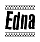 The image contains the text Edna in a bold, stylized font, with a checkered flag pattern bordering the top and bottom of the text.