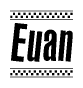 The image contains the text Euan in a bold, stylized font, with a checkered flag pattern bordering the top and bottom of the text.
