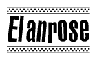 The clipart image displays the text Elanrose in a bold, stylized font. It is enclosed in a rectangular border with a checkerboard pattern running below and above the text, similar to a finish line in racing. 
