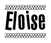 The clipart image displays the text Eloise in a bold, stylized font. It is enclosed in a rectangular border with a checkerboard pattern running below and above the text, similar to a finish line in racing. 