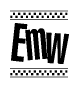 The image contains the text Emw in a bold, stylized font, with a checkered flag pattern bordering the top and bottom of the text.