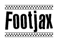 The image is a black and white clipart of the text Footjax in a bold, italicized font. The text is bordered by a dotted line on the top and bottom, and there are checkered flags positioned at both ends of the text, usually associated with racing or finishing lines.