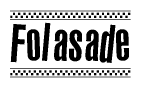 The image contains the text Folasade in a bold, stylized font, with a checkered flag pattern bordering the top and bottom of the text.