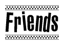 The image contains the text Friends in a bold, stylized font, with a checkered flag pattern bordering the top and bottom of the text.
