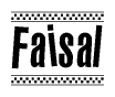 The clipart image displays the text Faisal in a bold, stylized font. It is enclosed in a rectangular border with a checkerboard pattern running below and above the text, similar to a finish line in racing. 