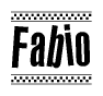 The image contains the text Fabio in a bold, stylized font, with a checkered flag pattern bordering the top and bottom of the text.