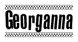 The image contains the text Georganna in a bold, stylized font, with a checkered flag pattern bordering the top and bottom of the text.