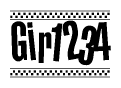 The clipart image displays the text Gir1234 in a bold, stylized font. It is enclosed in a rectangular border with a checkerboard pattern running below and above the text, similar to a finish line in racing. 