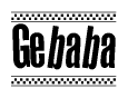 The clipart image displays the text Gebaba in a bold, stylized font. It is enclosed in a rectangular border with a checkerboard pattern running below and above the text, similar to a finish line in racing. 