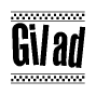 The clipart image displays the text Gilad in a bold, stylized font. It is enclosed in a rectangular border with a checkerboard pattern running below and above the text, similar to a finish line in racing. 
