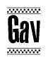 The clipart image displays the text Gav in a bold, stylized font. It is enclosed in a rectangular border with a checkerboard pattern running below and above the text, similar to a finish line in racing. 
