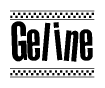 The clipart image displays the text Geline in a bold, stylized font. It is enclosed in a rectangular border with a checkerboard pattern running below and above the text, similar to a finish line in racing. 