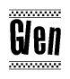 The clipart image displays the text Glen in a bold, stylized font. It is enclosed in a rectangular border with a checkerboard pattern running below and above the text, similar to a finish line in racing. 