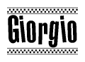 The clipart image displays the text Giorgio in a bold, stylized font. It is enclosed in a rectangular border with a checkerboard pattern running below and above the text, similar to a finish line in racing. 