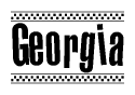 The image contains the text Georgia in a bold, stylized font, with a checkered flag pattern bordering the top and bottom of the text.