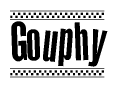 The clipart image displays the text Gouphy in a bold, stylized font. It is enclosed in a rectangular border with a checkerboard pattern running below and above the text, similar to a finish line in racing. 