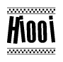 The image contains the text Hiooi in a bold, stylized font, with a checkered flag pattern bordering the top and bottom of the text.