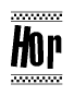 The clipart image displays the text Hor in a bold, stylized font. It is enclosed in a rectangular border with a checkerboard pattern running below and above the text, similar to a finish line in racing. 