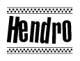 The image contains the text Hendro in a bold, stylized font, with a checkered flag pattern bordering the top and bottom of the text.