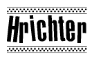The clipart image displays the text Hrichter in a bold, stylized font. It is enclosed in a rectangular border with a checkerboard pattern running below and above the text, similar to a finish line in racing. 