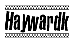 The image contains the text Haywardk in a bold, stylized font, with a checkered flag pattern bordering the top and bottom of the text.