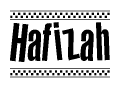 The clipart image displays the text Hafizah in a bold, stylized font. It is enclosed in a rectangular border with a checkerboard pattern running below and above the text, similar to a finish line in racing. 