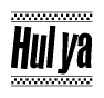 The clipart image displays the text Hulya in a bold, stylized font. It is enclosed in a rectangular border with a checkerboard pattern running below and above the text, similar to a finish line in racing. 